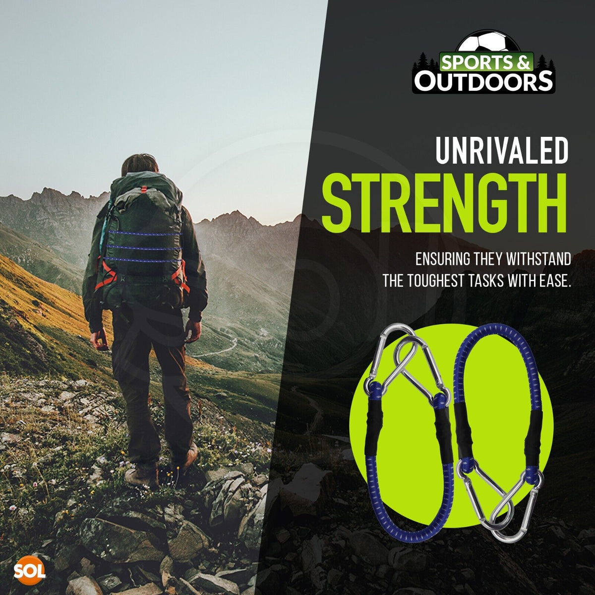 Bungee Cords 30cm with Carabiner | Outdoor & Garden | 2 Pack
