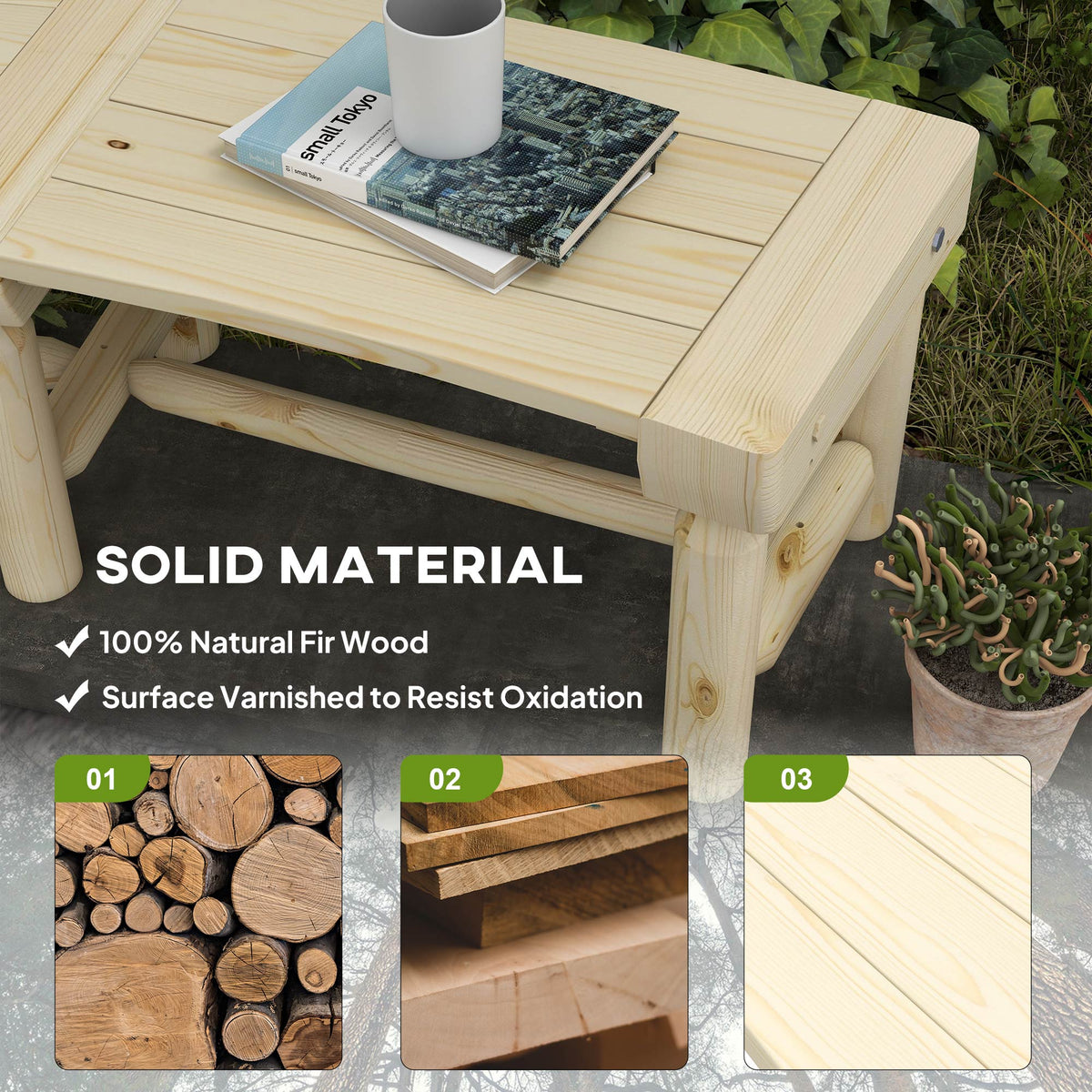 Semicircular Wooden Outdoor Bench, Wrap-Around Tree Seat for Yard, Patio, Natural