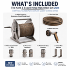 Kent & Stowe Stainless Steel Metal Hose Reel Set 30m Wall Mounted