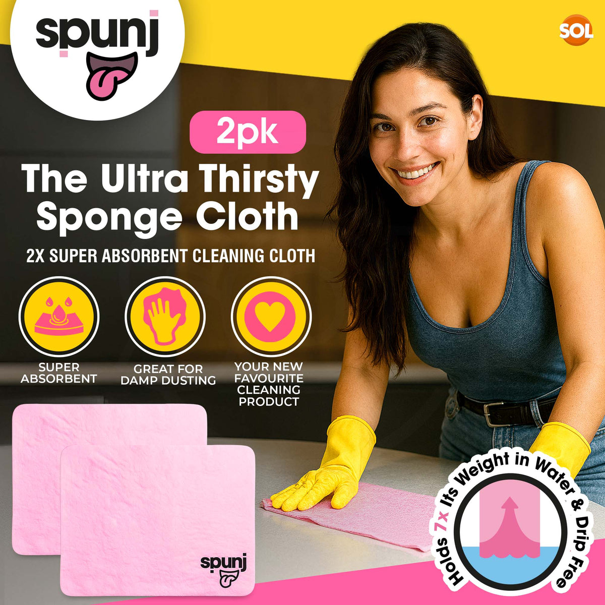 Spunj Cleaning Bundle | Pink Sponge and Cloth | Super Absorbent