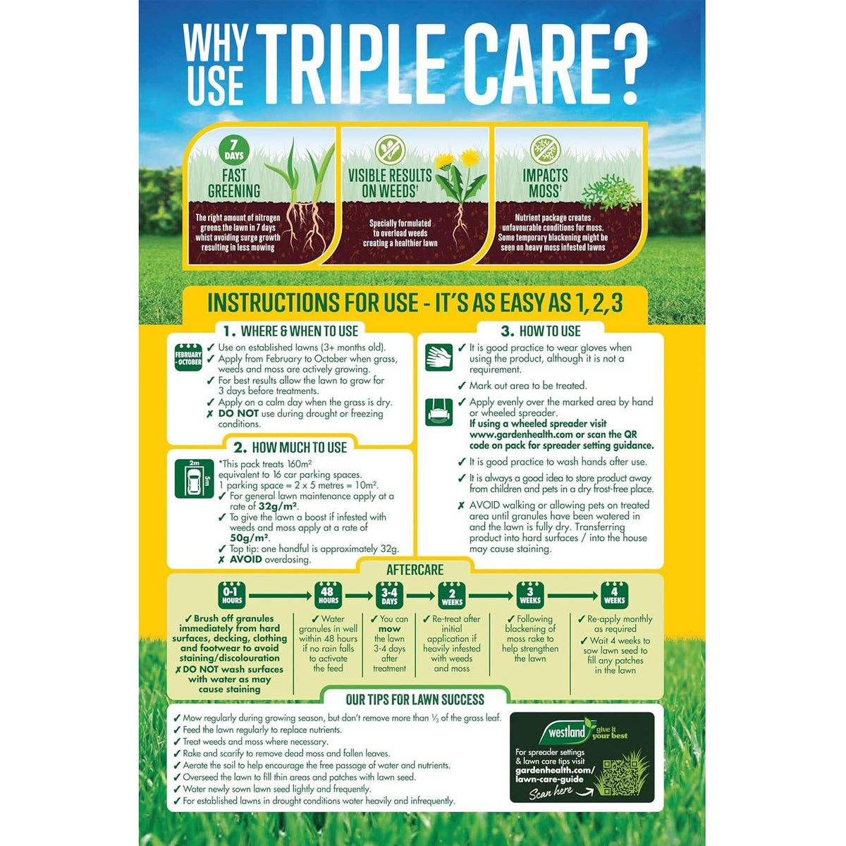 Westland Triple Care Herbicide-Free Lawn Feed, 160m²