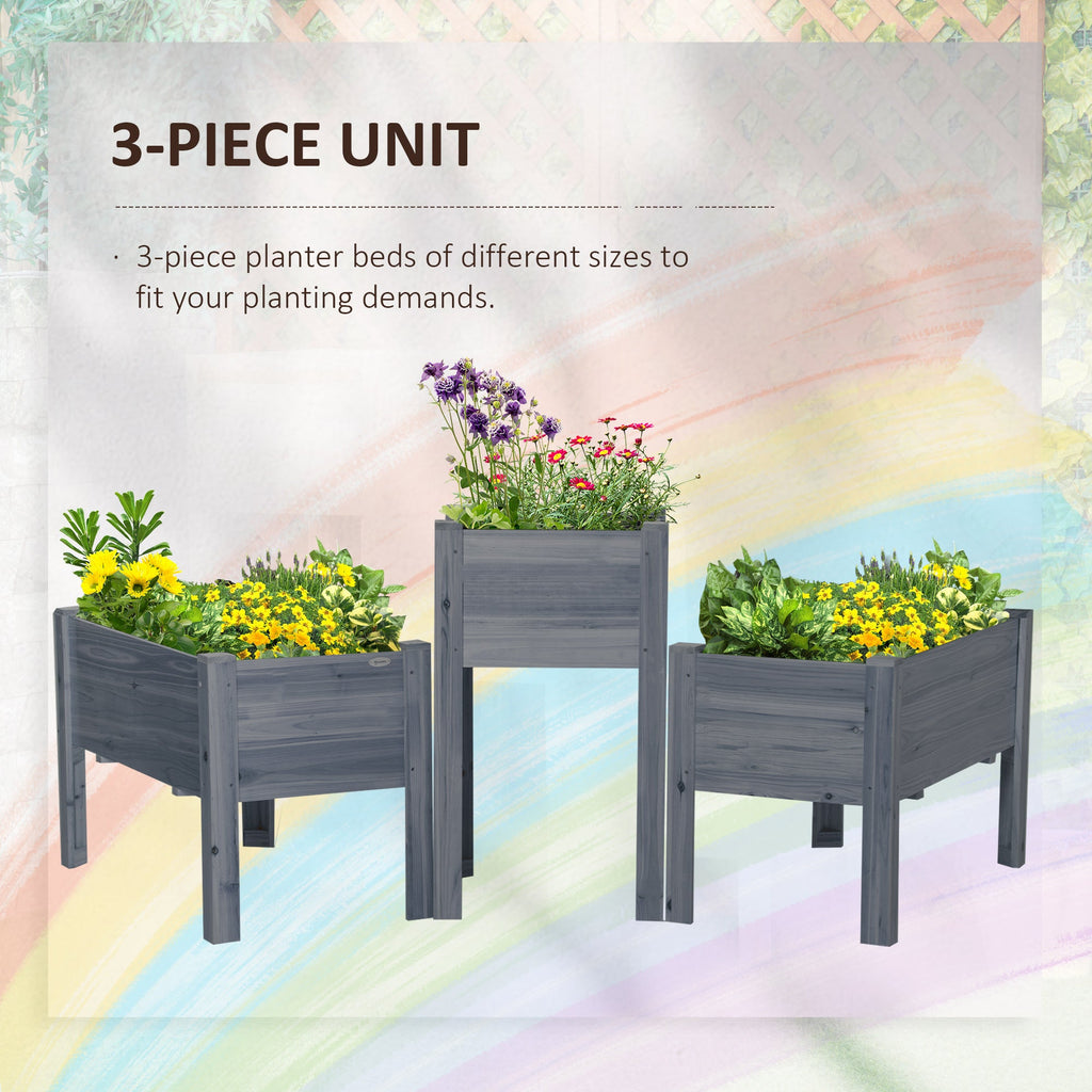 Raised Garden Bed Set of 3 with Legs and Bed Liner, Gray