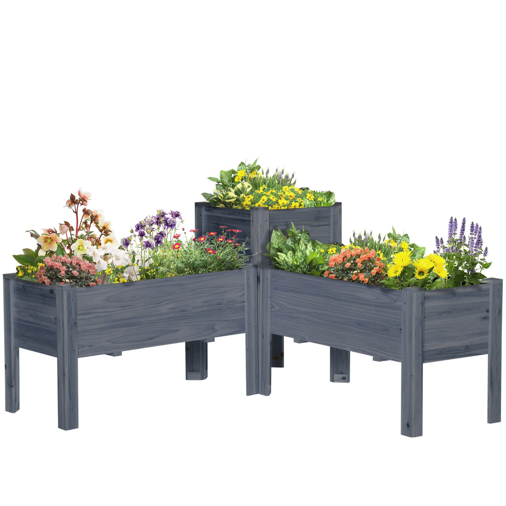 Raised Garden Bed Set of 3 with Legs and Bed Liner, Gray