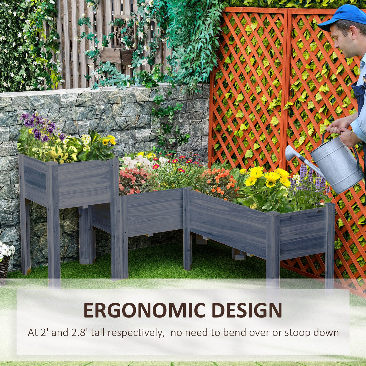 Raised Garden Bed Set of 3 with Legs and Bed Liner, Gray