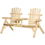 2-Seat Adirondack Loveseat with Fire Pit Table, Natural Wood Finish