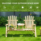 2-Seat Adirondack Loveseat with Fire Pit Table, Natural Wood Finish