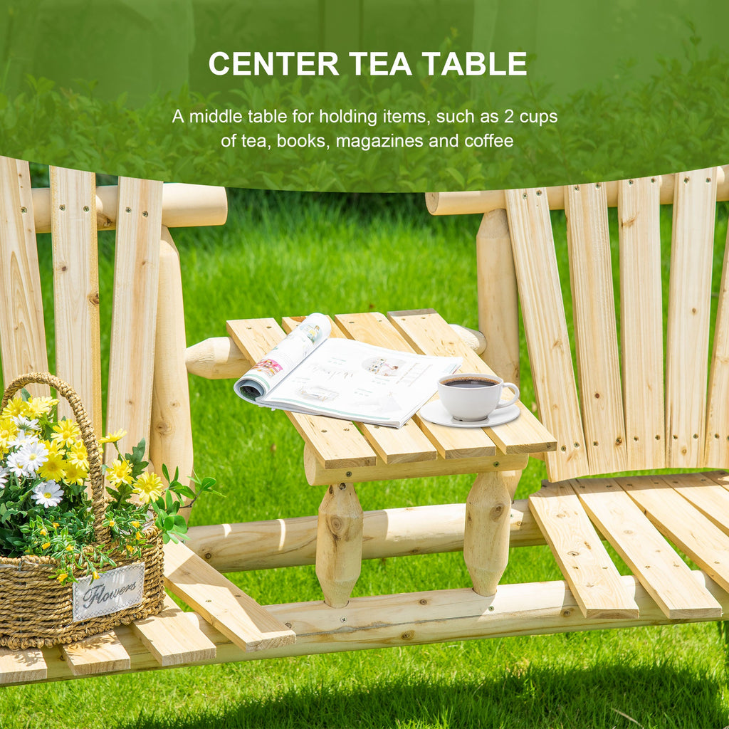 2-Seat Adirondack Loveseat with Fire Pit Table, Natural Wood Finish