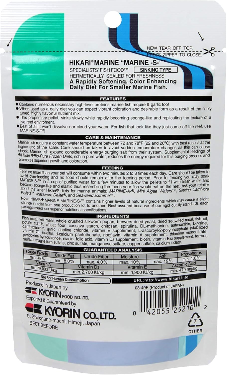 Hikari Marine S Pellets 50g - Small Fish Daily Diet