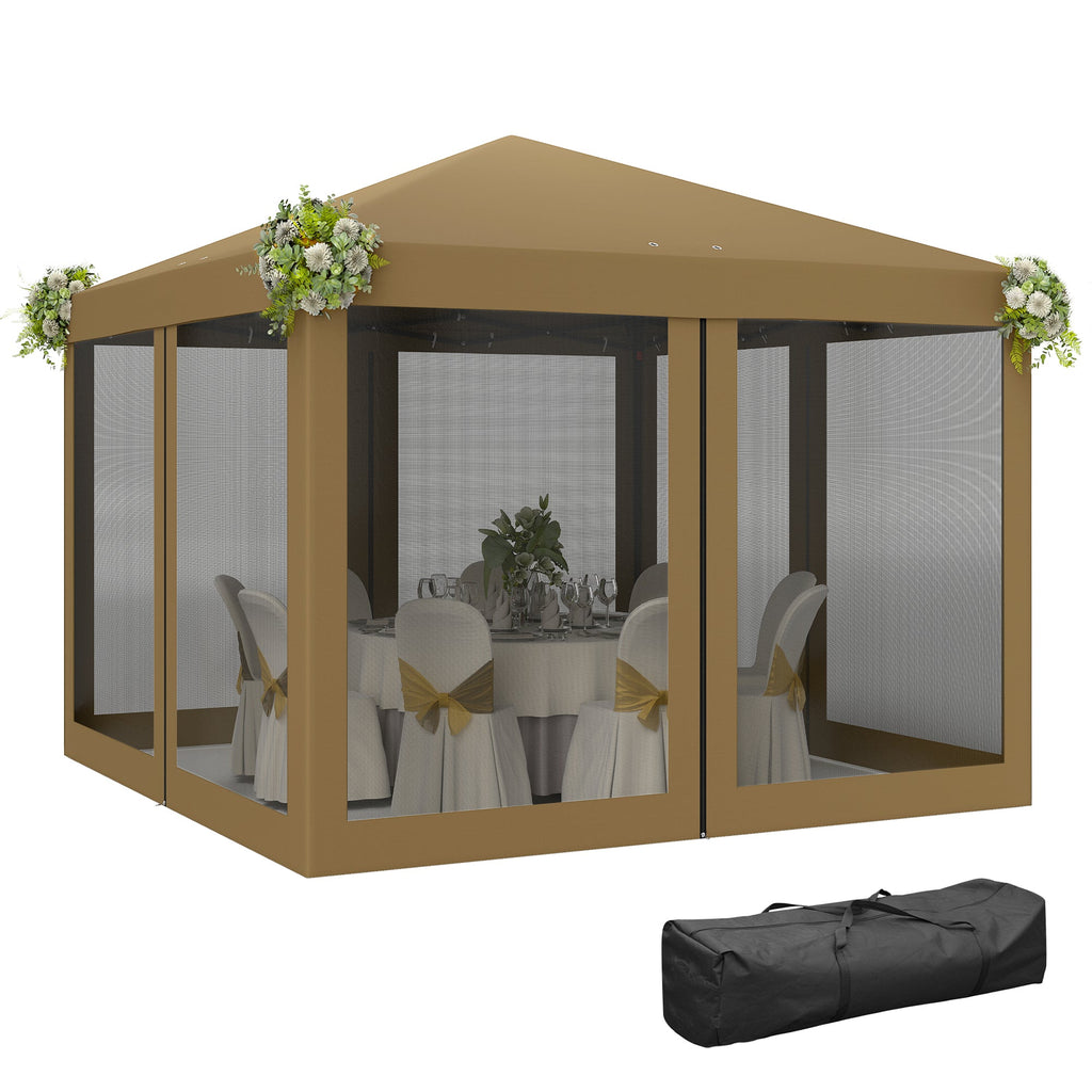 3 x 3m Pop Up Gazebo with Removable Mesh Netting & Carry Bag, Khaki