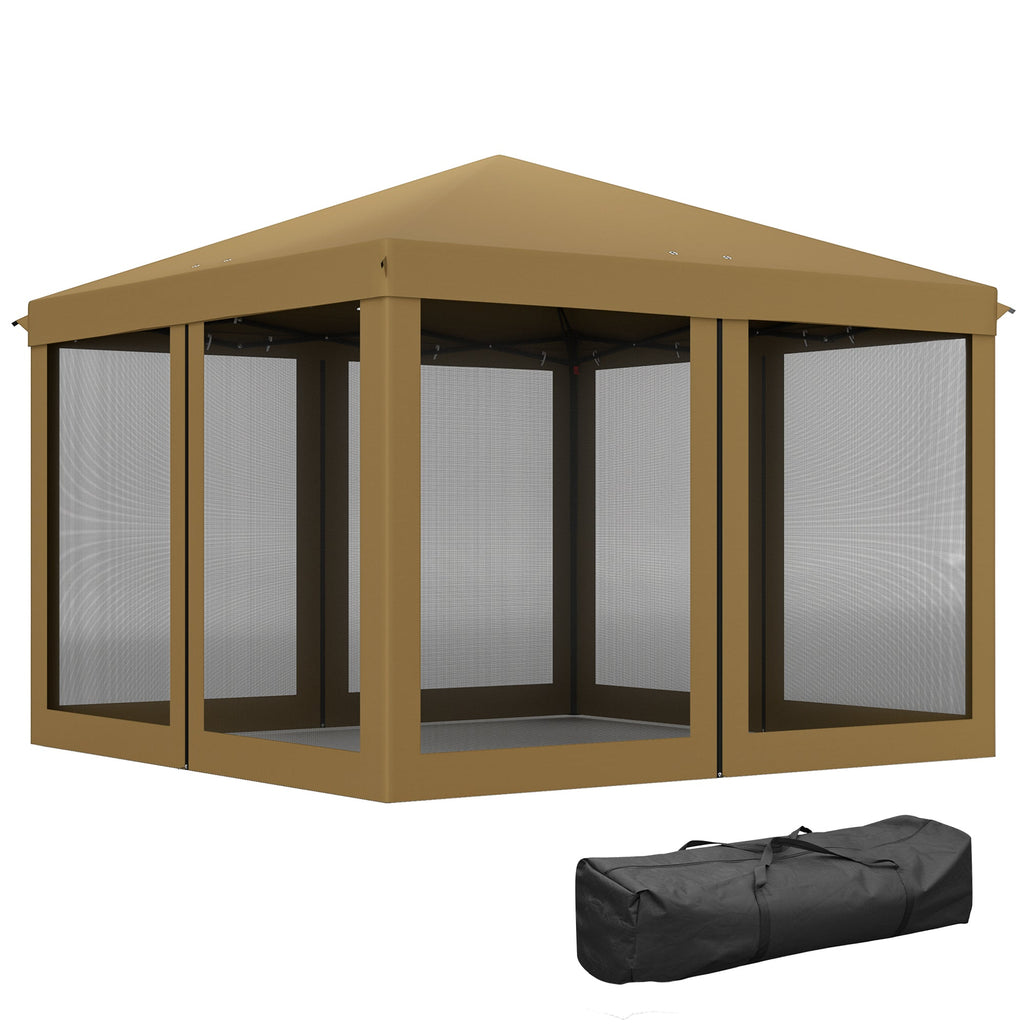 3 x 3m Pop Up Gazebo with Removable Mesh Netting & Carry Bag, Khaki