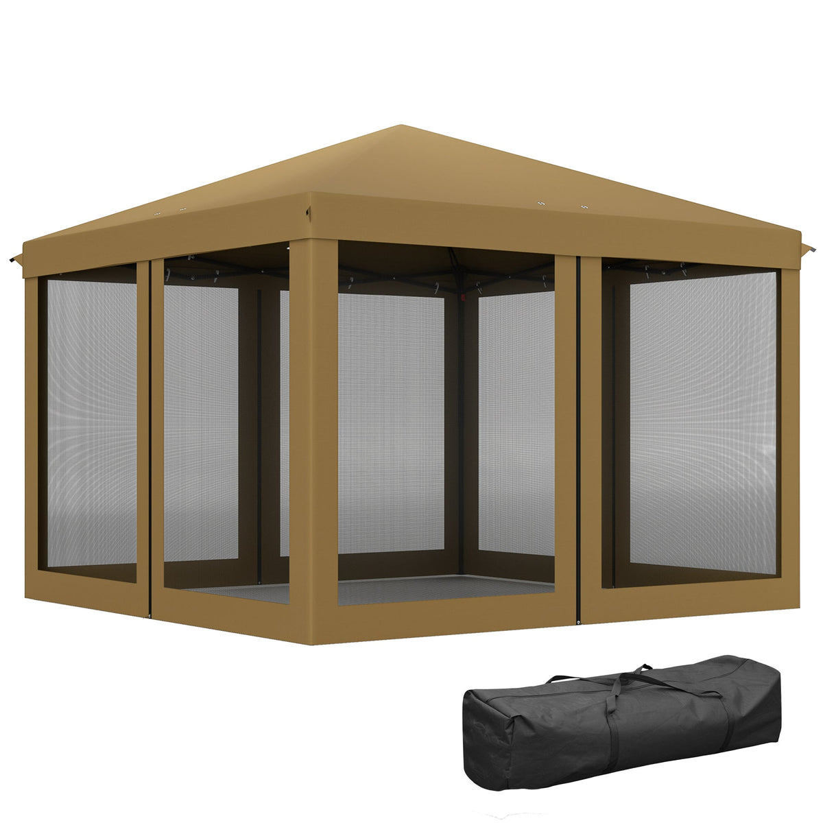 3 x 3m Pop Up Gazebo with Removable Mesh Netting & Carry Bag, Khaki