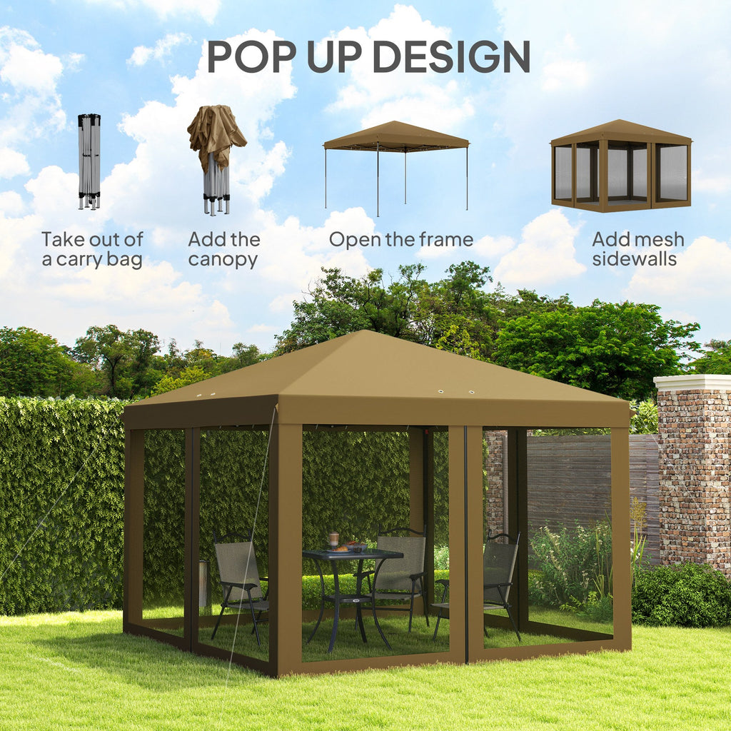 3 x 3m Pop Up Gazebo with Removable Mesh Netting & Carry Bag, Khaki