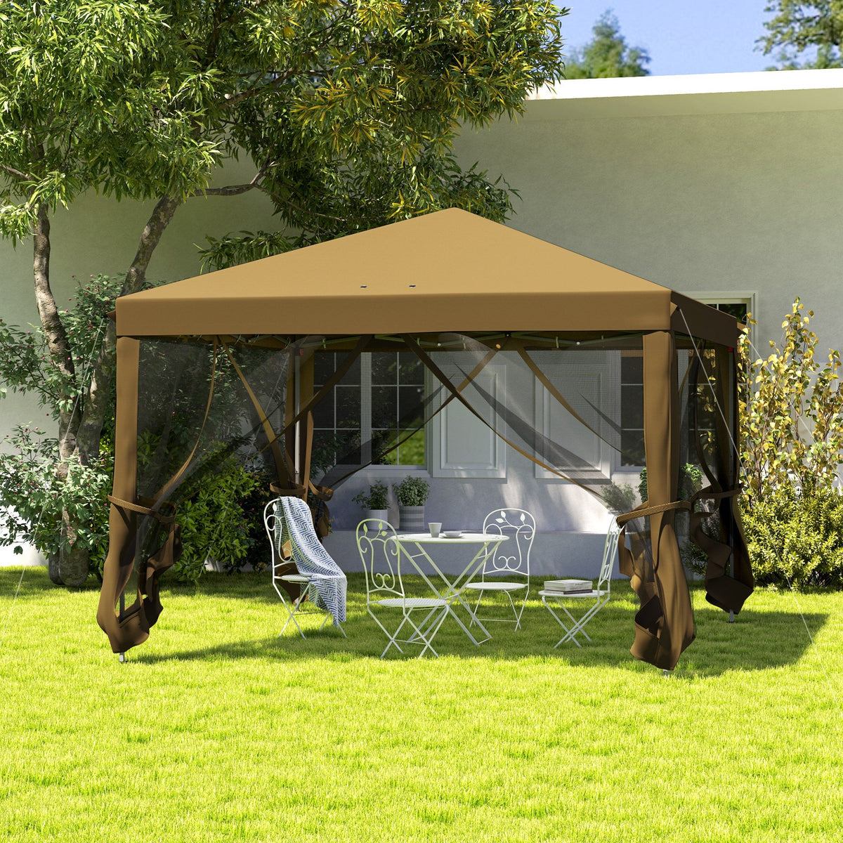 3 x 3m Pop Up Gazebo with Removable Mesh Netting & Carry Bag, Khaki