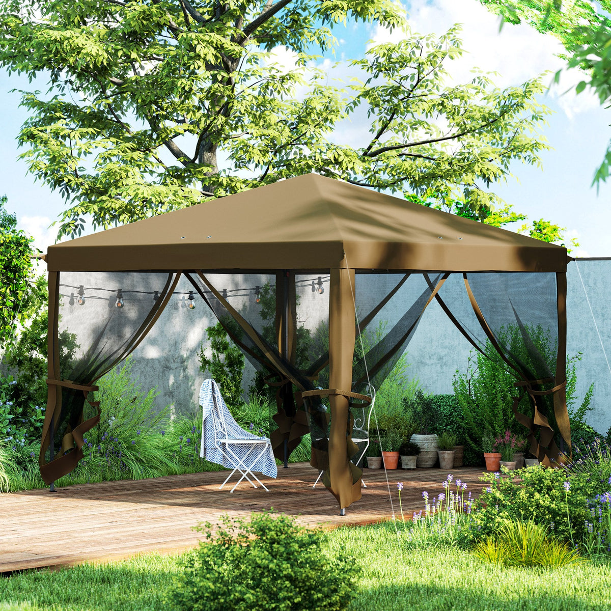 3 x 3m Pop Up Gazebo with Removable Mesh Netting & Carry Bag, Khaki