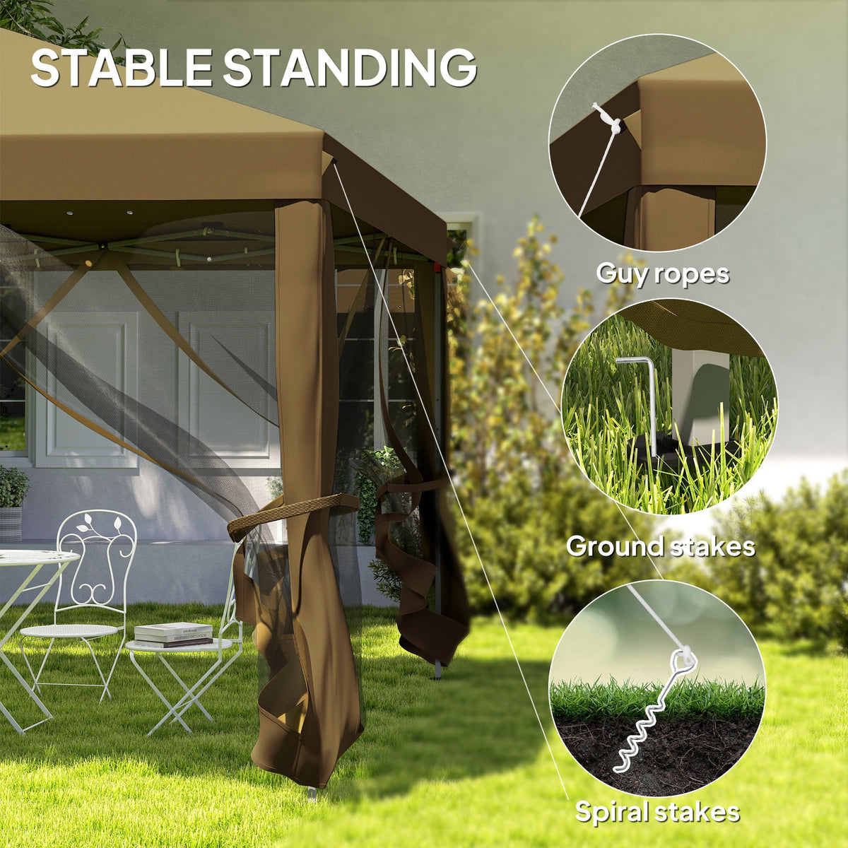 3 x 3m Pop Up Gazebo with Removable Mesh Netting & Carry Bag, Khaki