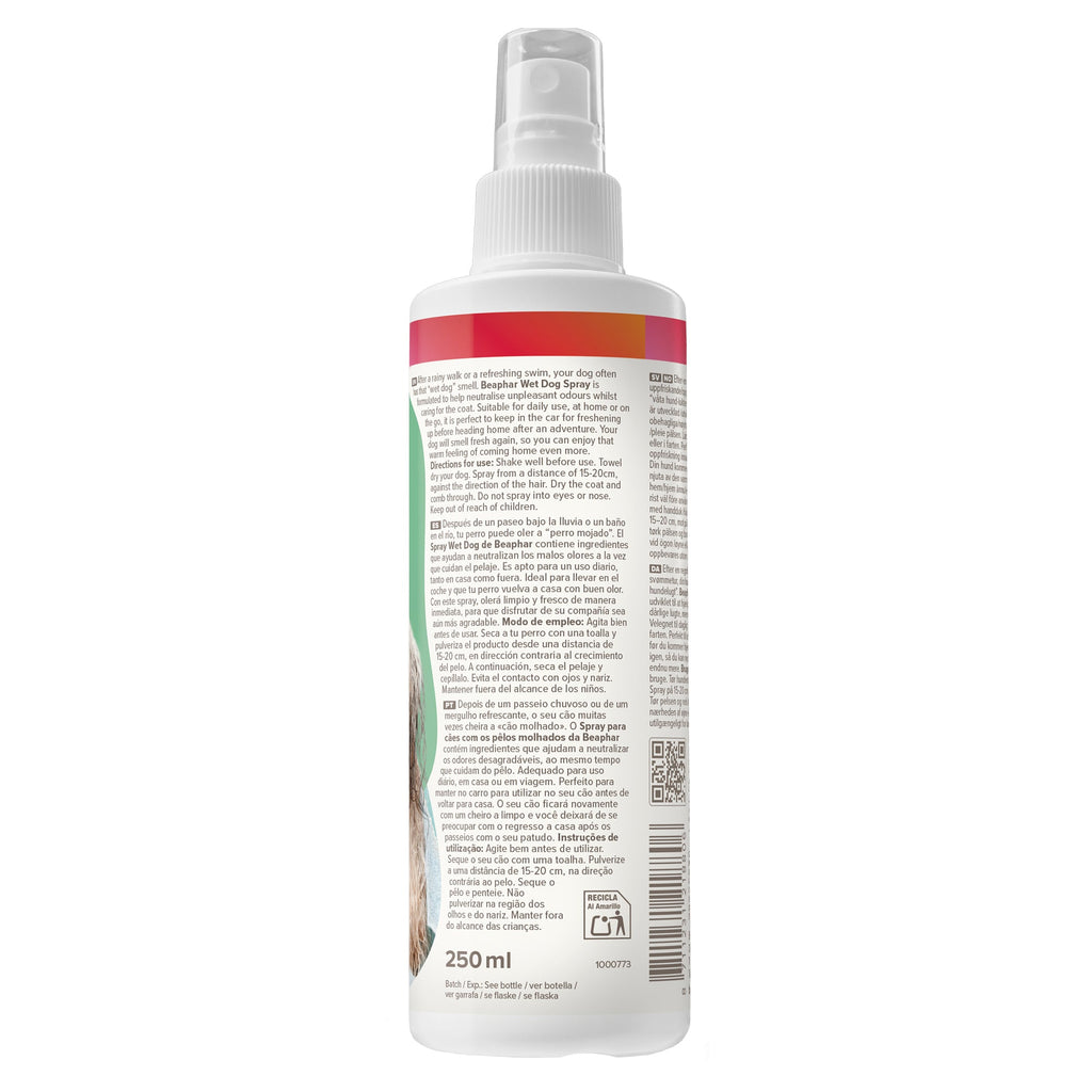 Beaphar Wet Dog Spray 250ml Odour Control Probiotics Aloe No Rinse Fresh Coat