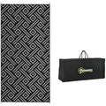 9' x 18' Reversible Mat w/ Carry Bag, Geometric Waterproof RV Rug for Backyard, Black & Grey