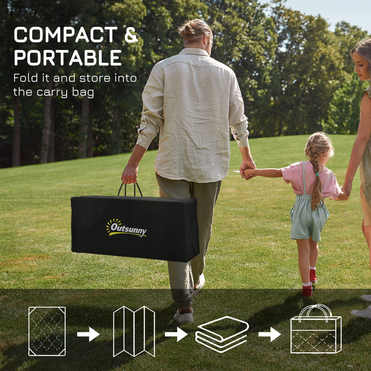 9' x 18' Reversible Mat w/ Carry Bag, Geometric Waterproof RV Rug for Backyard, Black & Grey