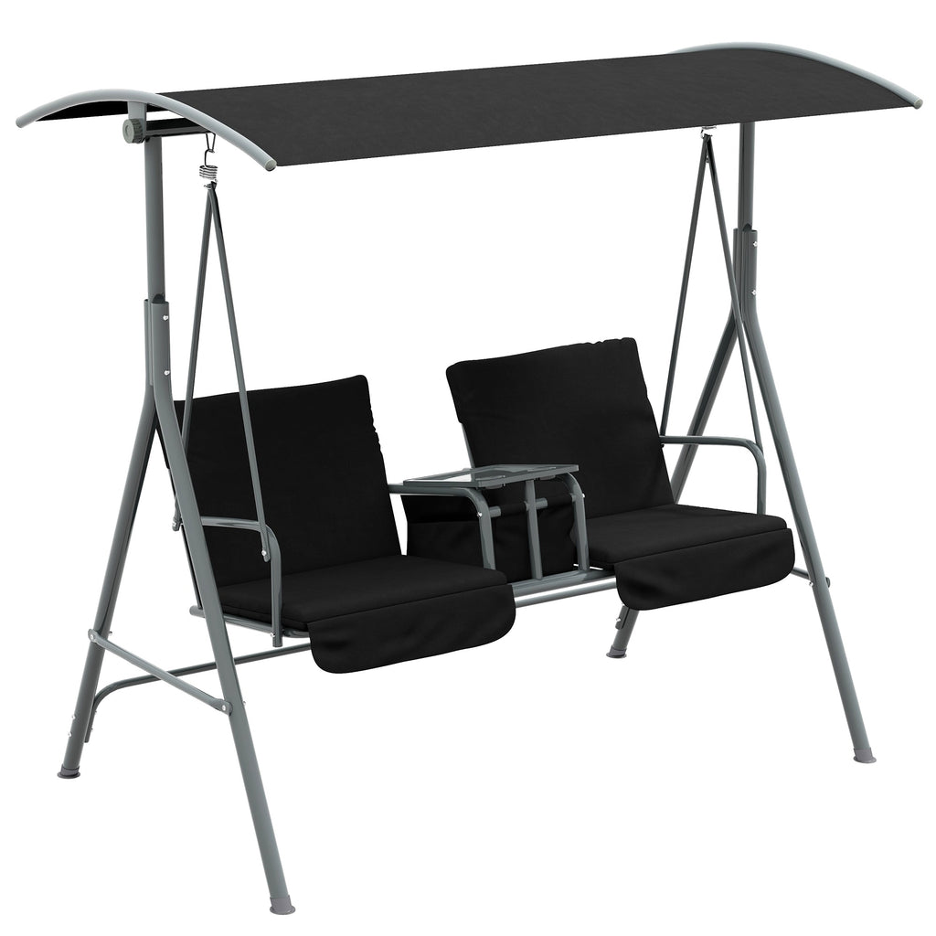 2-Person Porch Swing with Stand and Pivot Table, Black