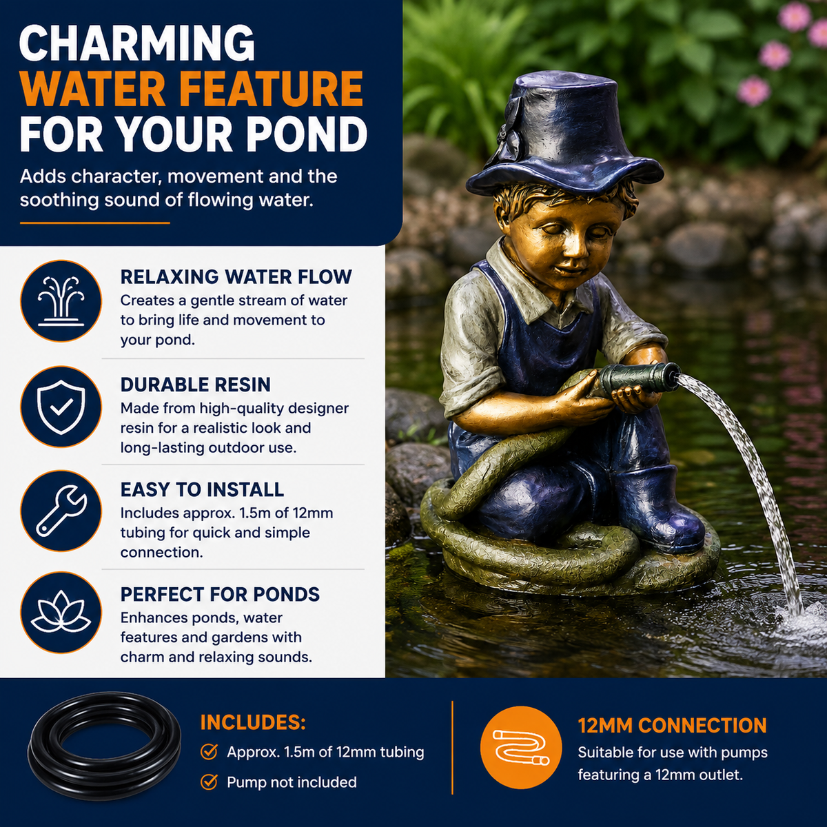 Bermuda Spitter Pond Decor Ornaments Kid with Hose Water Feature Ornament