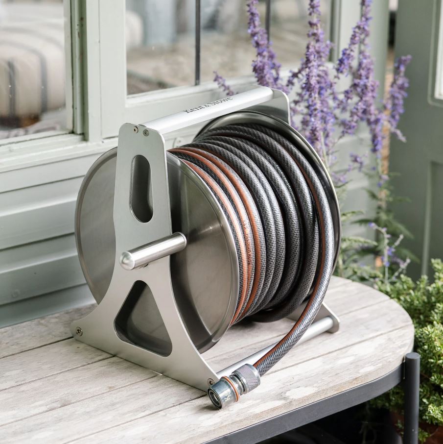 Kent & Stowe Stainless Steel Metal Hose Reel Set 30m Wall Mounted