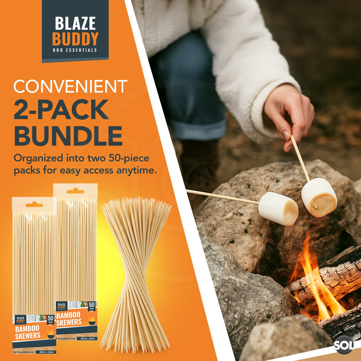 Bamboo Skewers 30cm BBQ Kebab Fondue Grill Wooden Sticks | 200 Pack