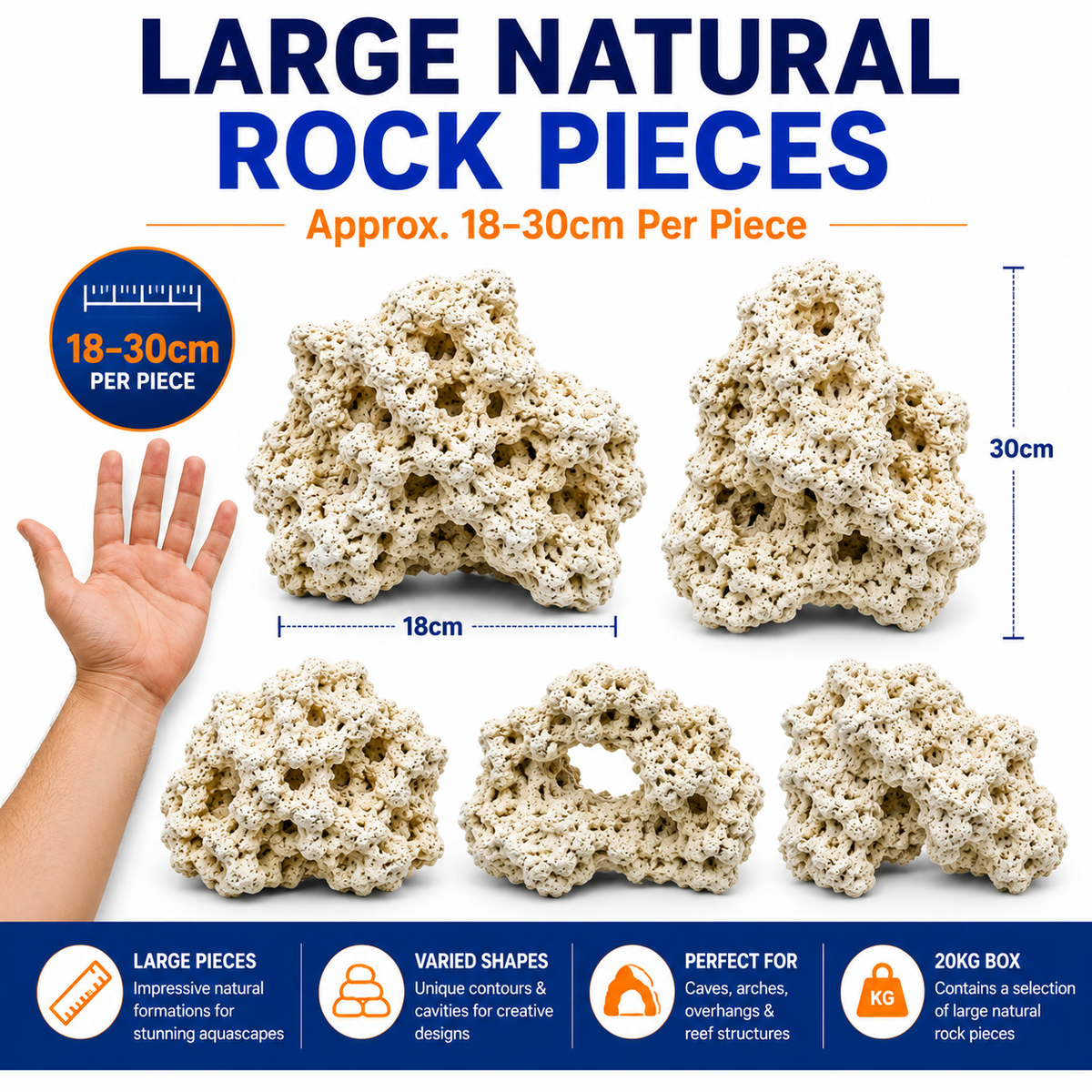Aquacadabra Ocean Reef Rock 20kg Natural Reef & Cichlid Aquarium Decoration
