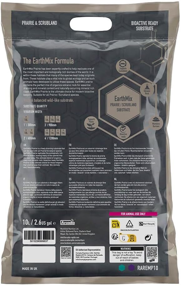 Arcadia EarthMix Prairie 10L Bioactive Substrate Reptile Amphibian Vivarium Soil